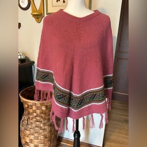 The Alpaca Connection pink poncho with fringe